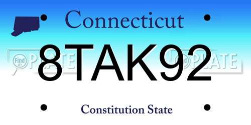 8TAK92 Connecticut License Plate