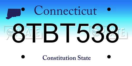 8TBT538 Connecticut License Plate
