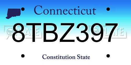 8TBZ397 Connecticut License Plate