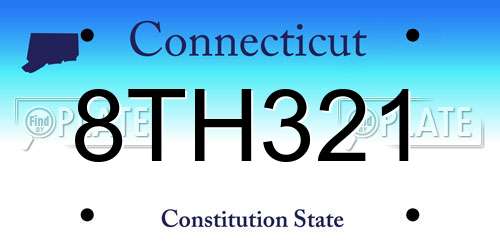 8TH321 Connecticut License Plate