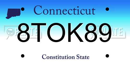 8TOK89 Connecticut License Plate