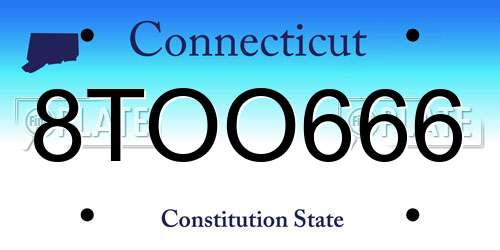 8TOO666 Connecticut License Plate