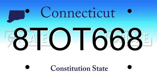 8TOT668 Connecticut License Plate