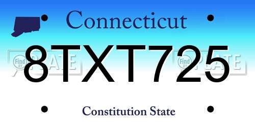 8TXT725 Connecticut License Plate