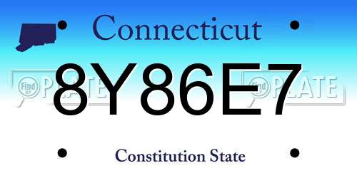 8Y86E7 Connecticut License Plate