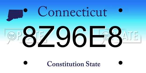 8Z96E8 Connecticut License Plate