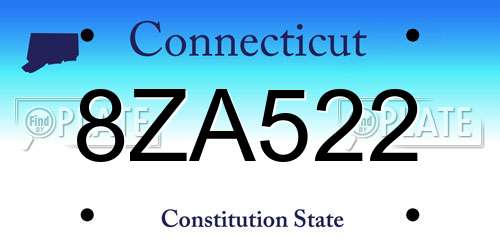 8ZA522 Connecticut License Plate