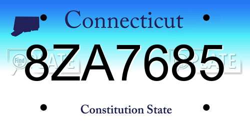 8ZA7685 Connecticut License Plate
