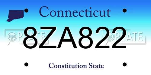 8ZA822 Connecticut License Plate