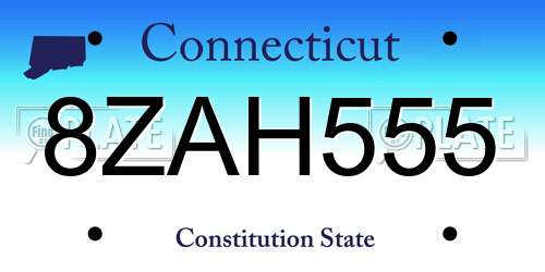 8ZAH555 Connecticut License Plate