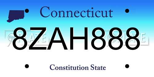 8ZAH888 Connecticut License Plate