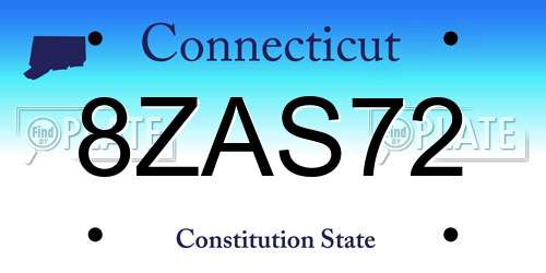 8ZAS72 Connecticut License Plate