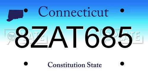 8ZAT685 Connecticut License Plate
