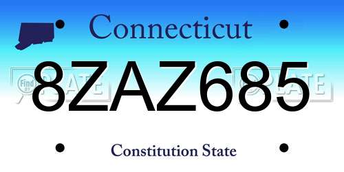 8ZAZ685 Connecticut License Plate