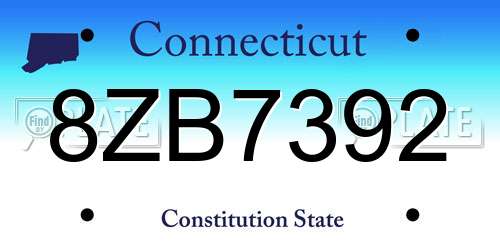 8ZB7392 Connecticut License Plate