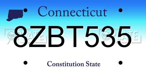 8ZBT535 Connecticut License Plate