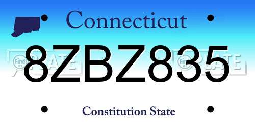 8ZBZ835 Connecticut License Plate