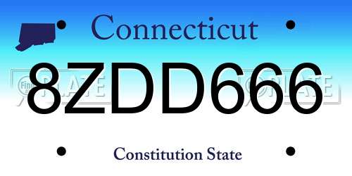 8ZDD666 Connecticut License Plate