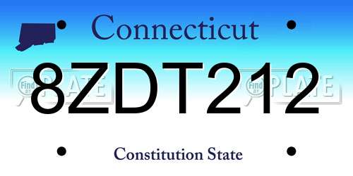 8ZDT212 Connecticut License Plate