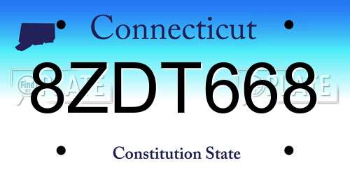 8ZDT668 Connecticut License Plate