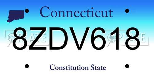 8ZDV618 Connecticut License Plate