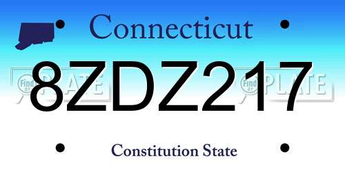 8ZDZ217 Connecticut License Plate