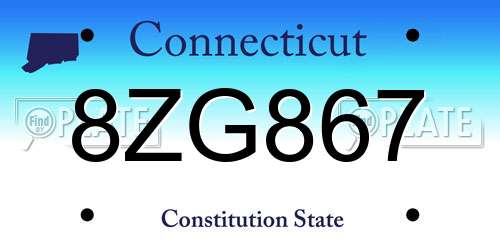 8ZG867 Connecticut License Plate