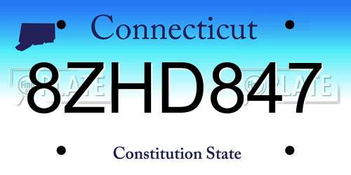 8ZHD847 Connecticut License Plate