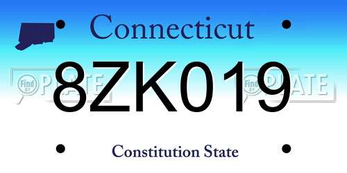 8ZK019 Connecticut License Plate