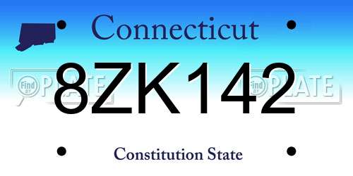 8ZK142 Connecticut License Plate