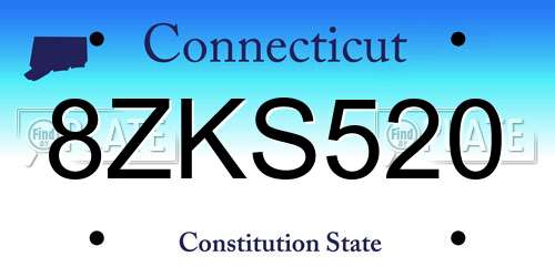 8ZKS520 Connecticut License Plate