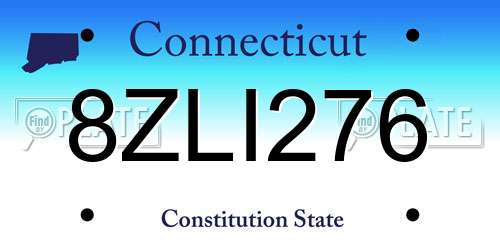 8ZLI276 Connecticut License Plate