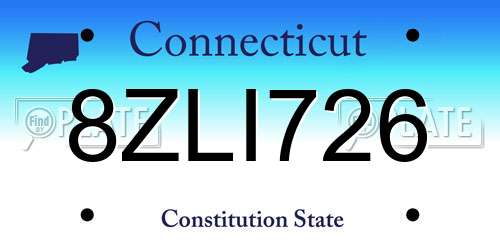 8ZLI726 Connecticut License Plate