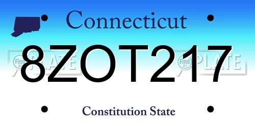 8ZOT217 Connecticut License Plate