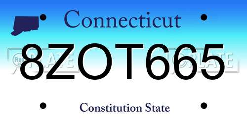 8ZOT665 Connecticut License Plate