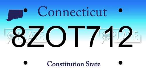 8ZOT712 Connecticut License Plate
