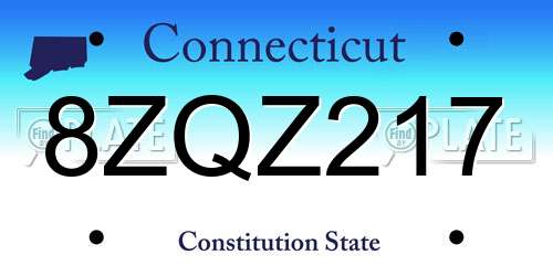 8ZQZ217 Connecticut License Plate