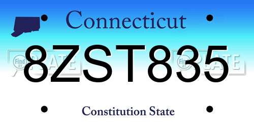 8ZST835 Connecticut License Plate