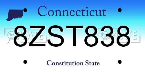 8ZST838 Connecticut License Plate