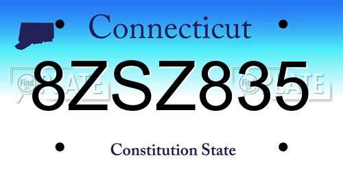 8ZSZ835 Connecticut License Plate