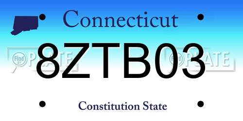 8ZTB03 Connecticut License Plate