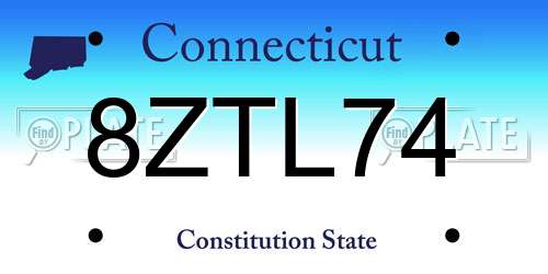8ZTL74 Connecticut License Plate