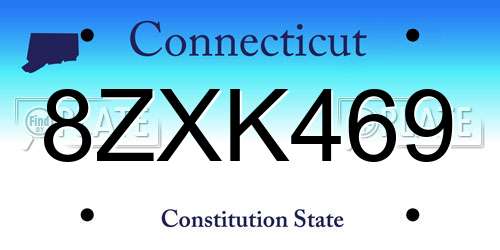 8ZXK469 Connecticut License Plate