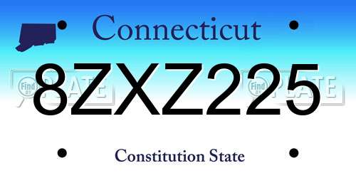 8ZXZ225 Connecticut License Plate