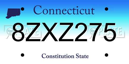 8ZXZ275 Connecticut License Plate