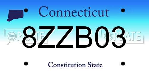 8ZZB03 Connecticut License Plate
