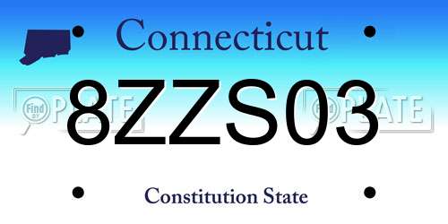 8ZZS03 Connecticut License Plate