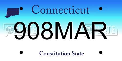 908MAR Connecticut License Plate