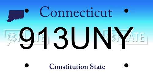 913UNY Connecticut License Plate