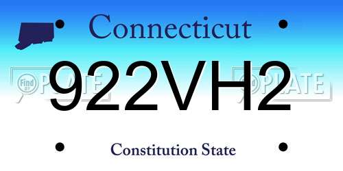 922VH2 Connecticut License Plate